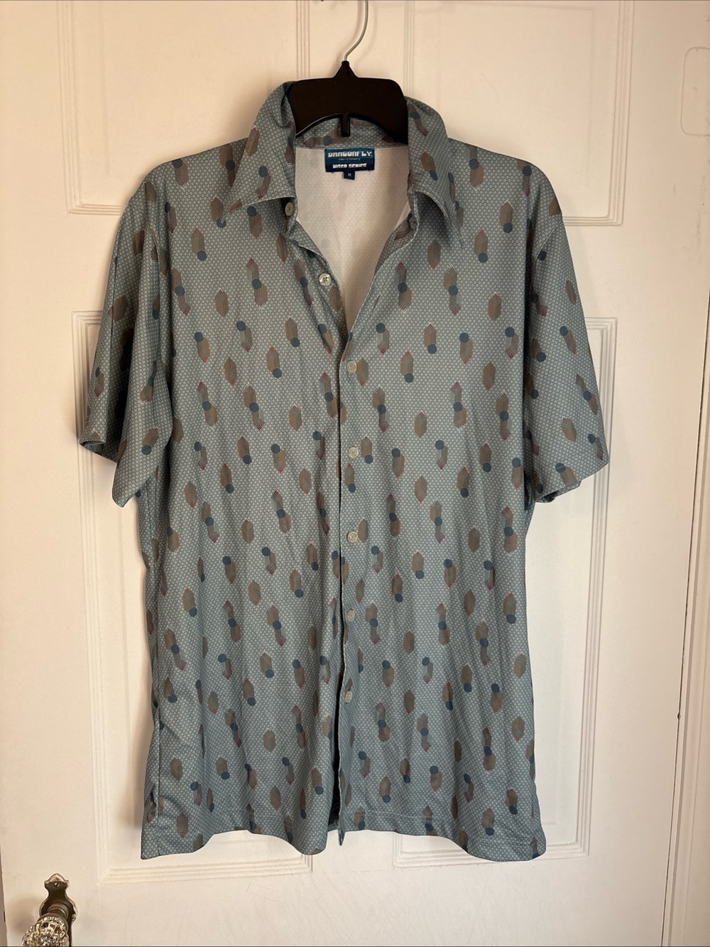 Dragonfly - Casual Button-Down Shirt - Light Blue with Taupe Dots